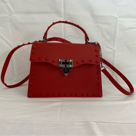 Red Silicone Studded Crossbody Bag - Picture 3 of 9